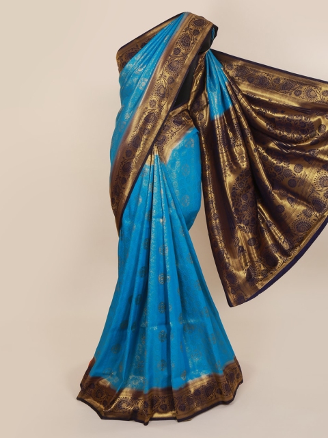 Pothys Blue & Bronze-Toned Pure Silk Woven Design Saree