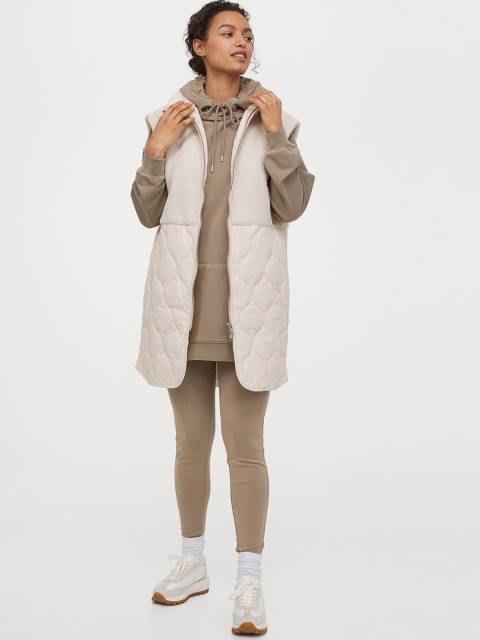 

H&M Women Beige Quilted Faux Shearling Gilet