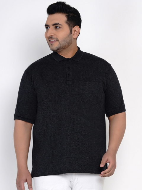 

John Pride Plus Size Men Black Self Design Polo Collar T-shirt