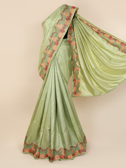

Pothys Green Solid Silk Blend Saree