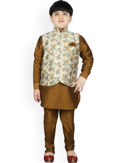 

SG YUVRAJ Boys Brown & Cream-Coloured Solid Kurta with Trousers & Jacket