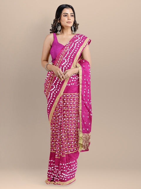 

BharatSthali Magenta Art Silk Printed Bandhani Saree