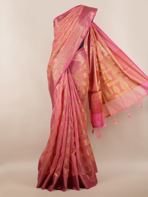 

Pothys Peach-Coloured & Gold-Toned Cotton Blend Woven Design Saree