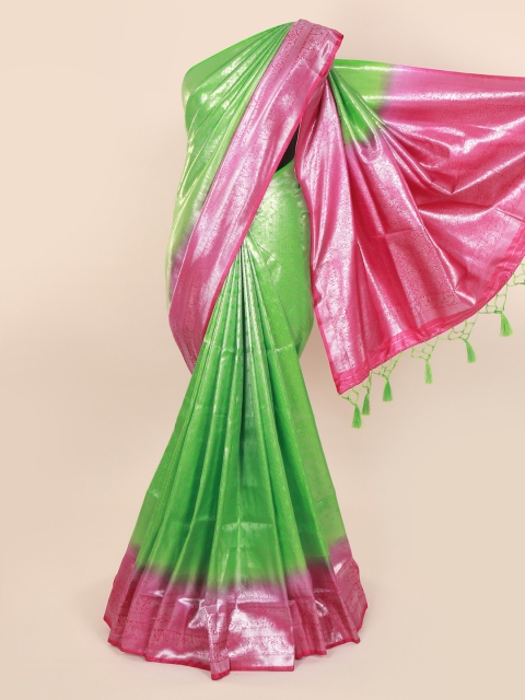 

Pothys Green & Silver-Toned Pure Silk Woven Design Saree