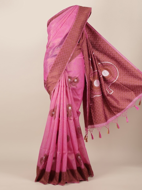 

Pothys Pink Woven Design Jute Silk Saree