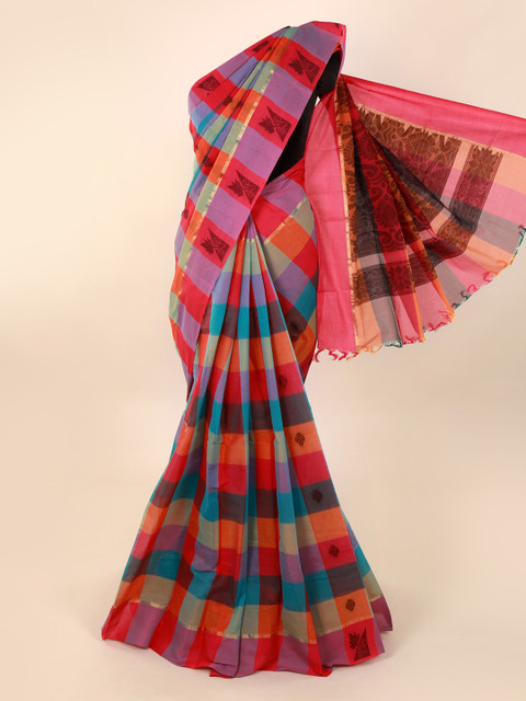 

Pothys Multicoloured Checked Pure Cotton Sustainable Saree, Multi