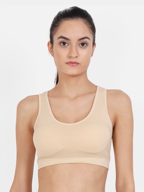 

Golden Girl Beige Solid Non-Wired Removable Padding Workout Bra 1523_Skin_30C