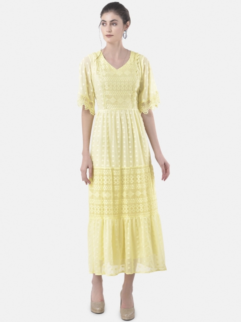 

Eavan Women Yellow Self Design Fit and Flare Dress