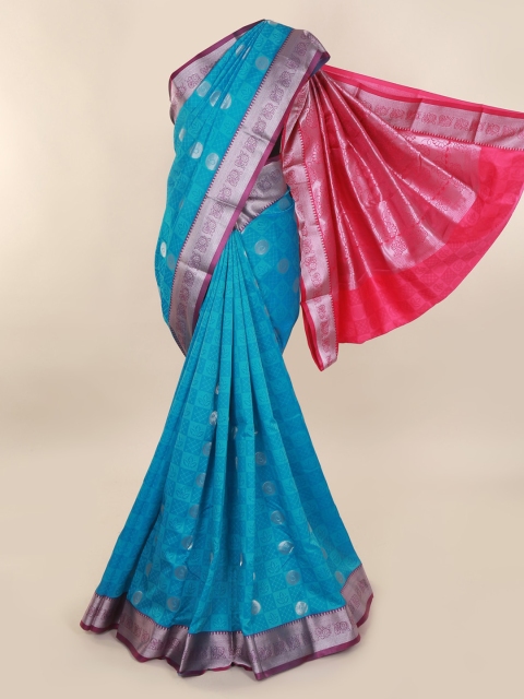 

Pothys Blue & Silver-Toned Art Silk Woven Design Saree With Zari Border