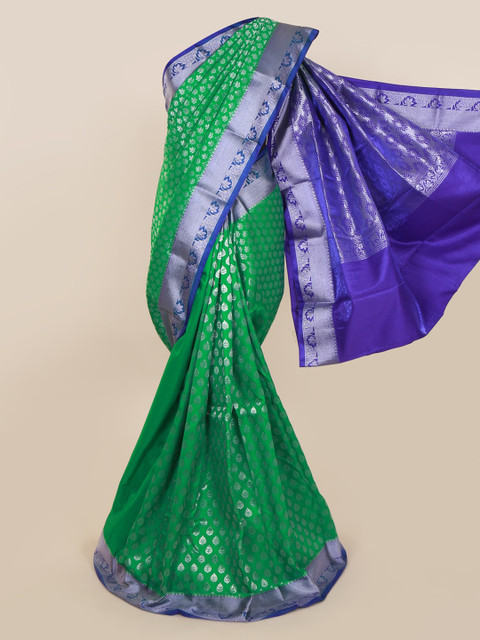 

Pothys Green & Silver-Toned Art Silk Woven Design Saree