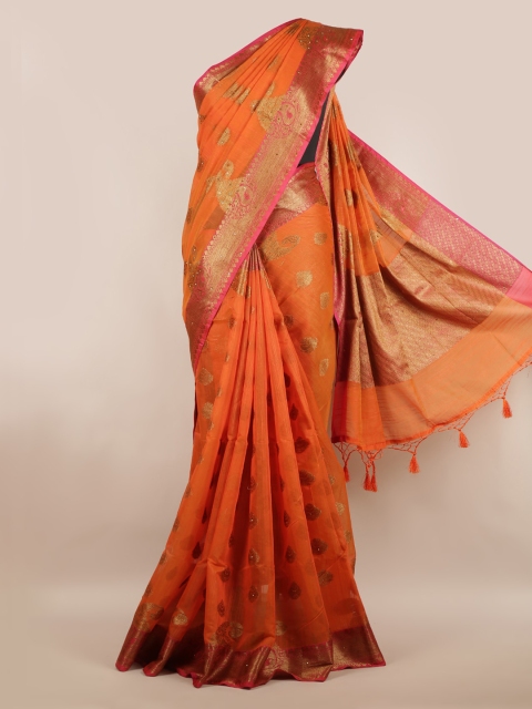

Pothys Orange Woven Design Cotton Blend Saree
