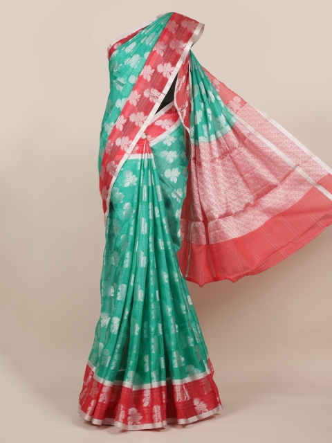 

Pothys Green & Silver-Toned Cotton Blend Woven Design Saree