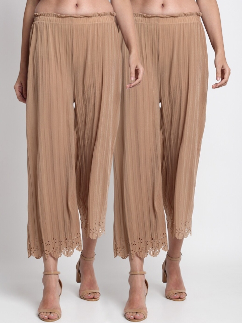

NEUDIS Women Pack Of 2 Beige Flared Solid Culottes