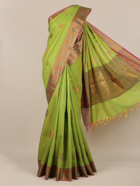 

Pothys Green & Gold-Toned Cotton Blend Woven Design Saree