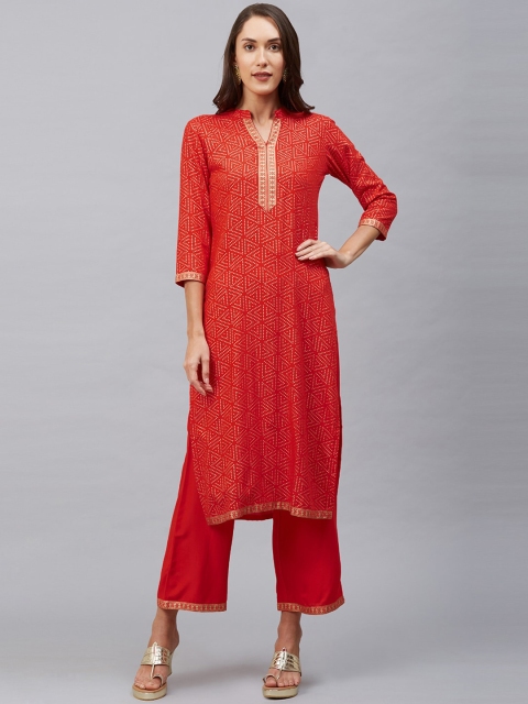 

SANISA Women Red Geometric Printed Kurta