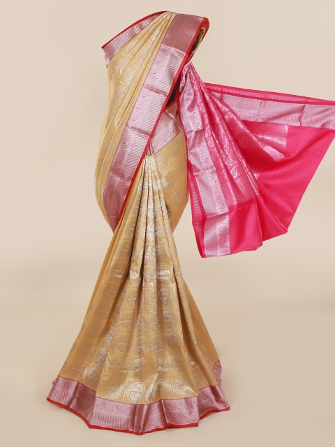 

Pothys Cream-Coloured & Silver-Toned Art Silk Woven Design Saree