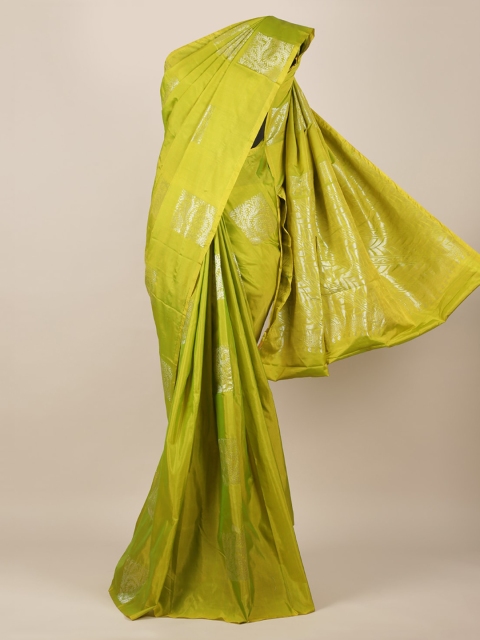 

Pothys Lime Green & Silver-Toned Silk Cotton Woven Design Saree