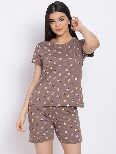 

Kanvin Women Brown Printed Night suit