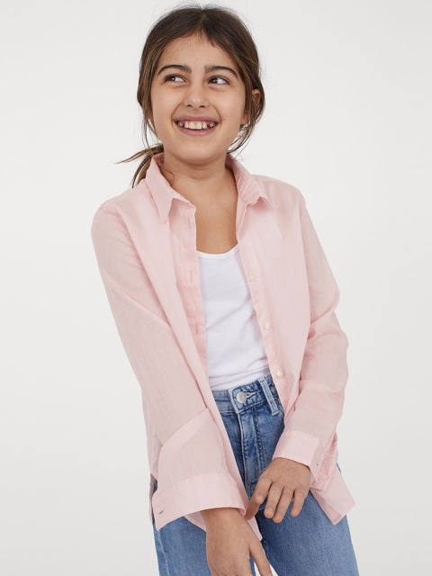

H&M Girls Pink Solid Cotton shirt