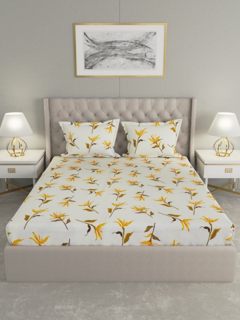 

Raymond Home White Floral TC Cotton 1 Bedsheet with 2 Pillow Covers