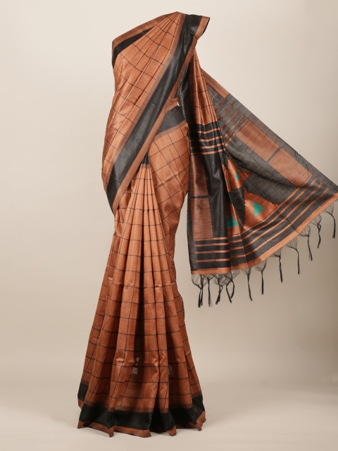 

Pothys Brown Checked Jute Silk Saree