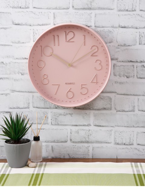 

House Of Accessories Pink Round Solid Analogue Wall Clock