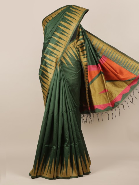 

Pothys Green Solid Jute Silk Saree