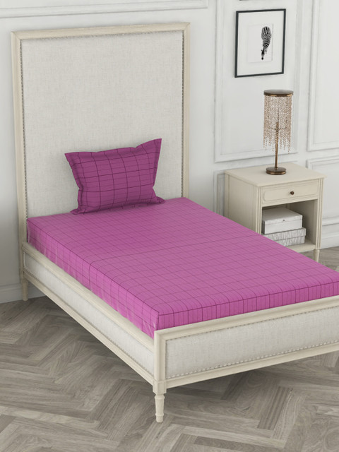 

BIANCA Purple Geometric 144 TC Cotton 1 Single Bedsheet with 1 Pillow Cover