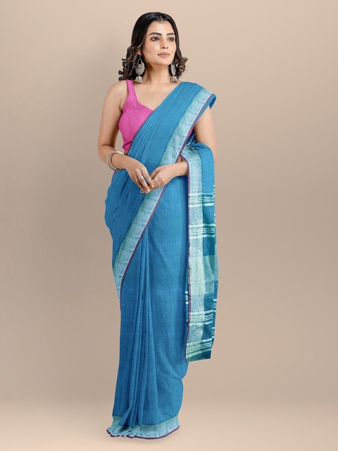 

BharatSthali Blue Solid Mangalagiri Saree