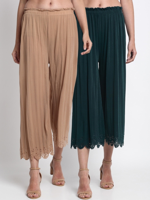 

NEUDIS Women Pack Of 2 Solid Wide Leg Palazzos, Beige