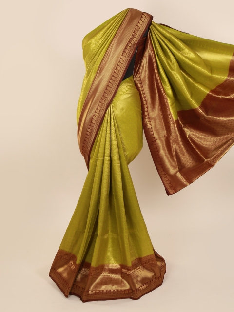 

Pothys Green & Gold-Toned Pure Silk Woven Design Saree With Zari Border