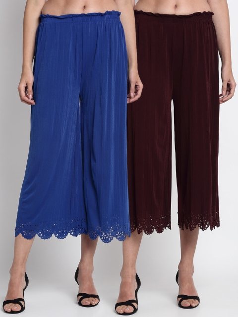 

NEUDIS Women Pack of 2 Solid Palazzos, Blue
