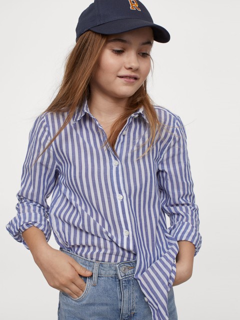 

H&M Girls Blue & White Cotton shirt