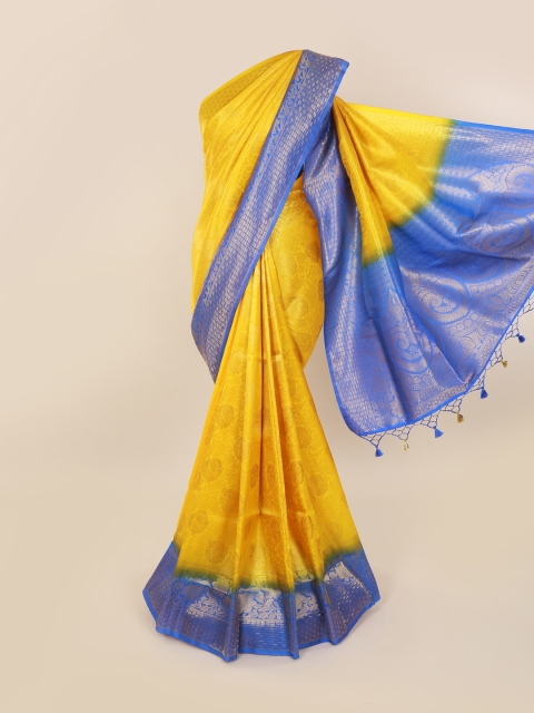 

Pothys Yellow & Gold-Toned Pure Silk Woven Design Saree With Tasseled Pallu