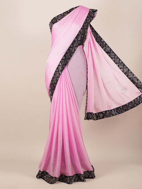 

Pothys Pink Striped Poly Georgette Saree