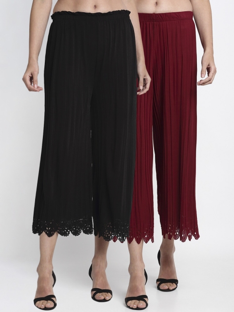 

NEUDIS Women Pack Of 2 Regular Fit Solid Culottes, Maroon