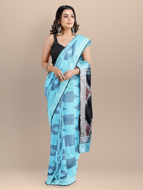 

BharatSthali Blue Printed Ikat Saree