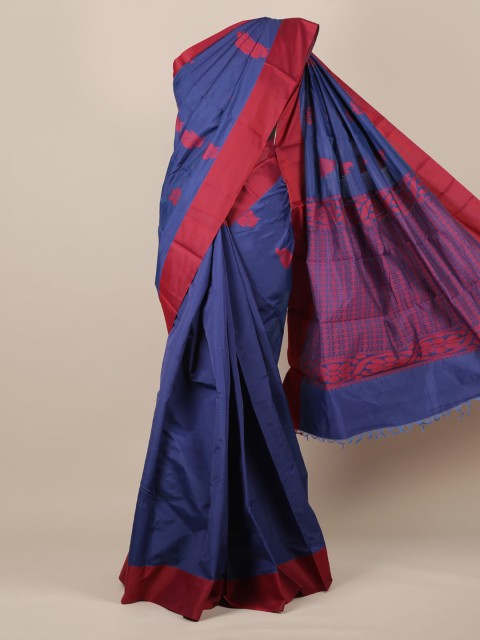

Pothys Blue & Red Silk Cotton Solid Saree