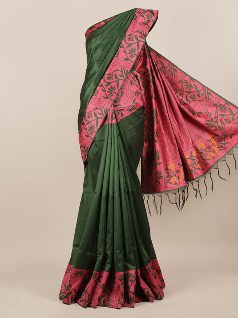 

Pothys Green Solid Jute Silk Saree