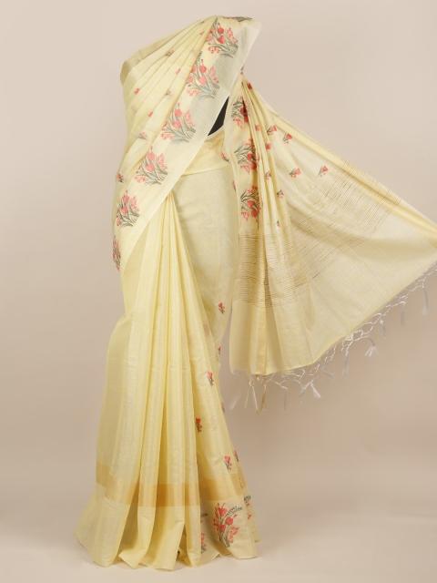 

Pothys Yellow Printed Tissue Saree