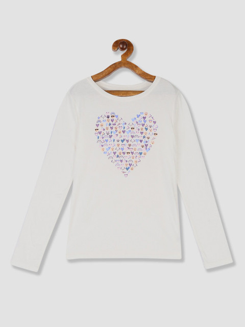 

GAP Girls White Printed Round Neck T-shirt
