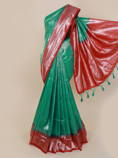 

Pothys Green & Red Pure Silk Colourblocked Saree