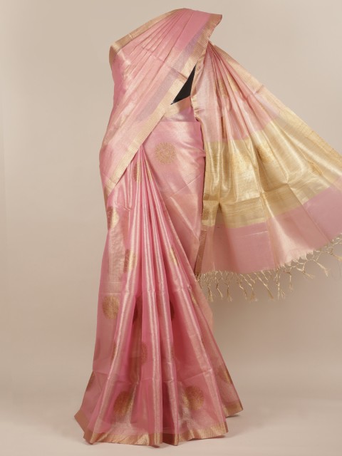

Pothys Pink & Gold-Toned Tissue Woven Design Saree