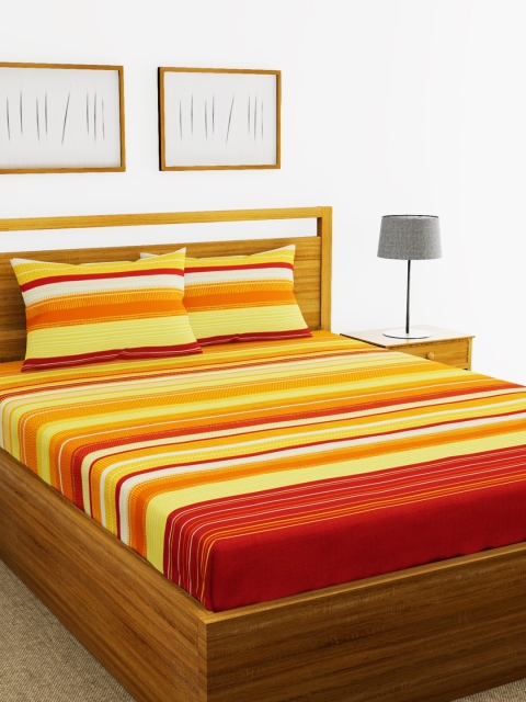

BIANCA Orange & Red Striped 180 TC Cotton 1 King Bedsheet with 2 Pillow Covers