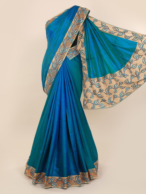 

Pothys Blue Solid Silk Blend Saree
