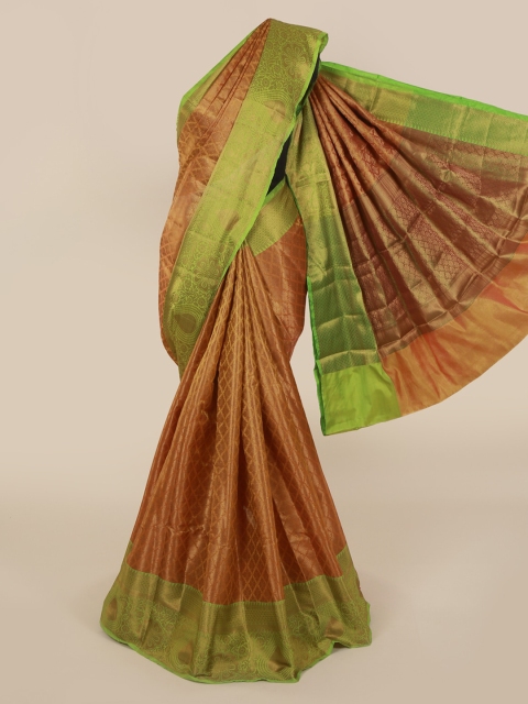 

Pothys Brown & Green Cotton Blend Woven Design Saree