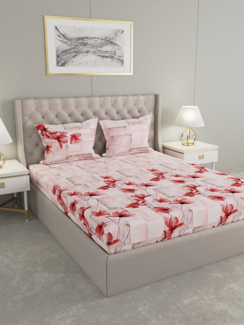 

Raymond Home Pink & Red Floral 210 TC Cotton 1 King Bedsheet with 2 Pillow Covers