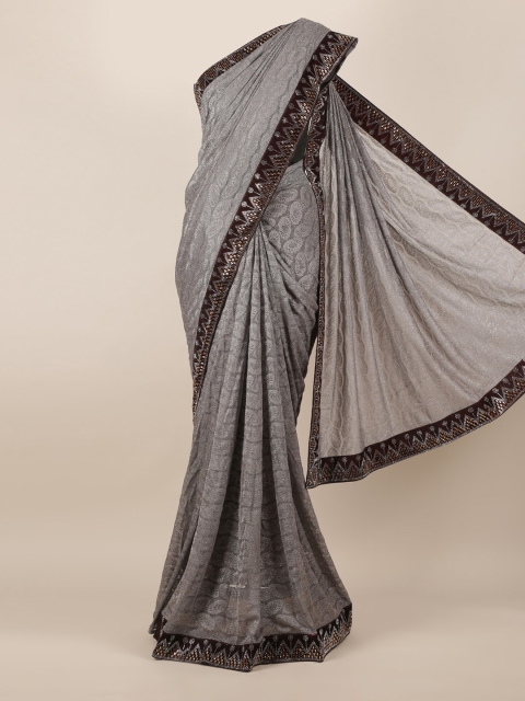 

Pothys Grey Embroidered Poly Georgette Saree