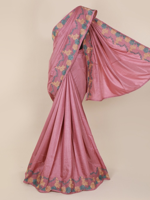 

Pothys Pink Solid Silk Blend Saree