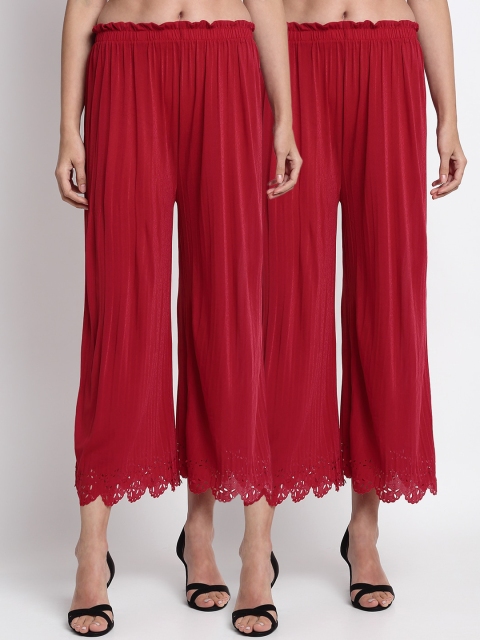 

NEUDIS Women Pack Of 2 Maroon Solid Wide Leg Palazzos